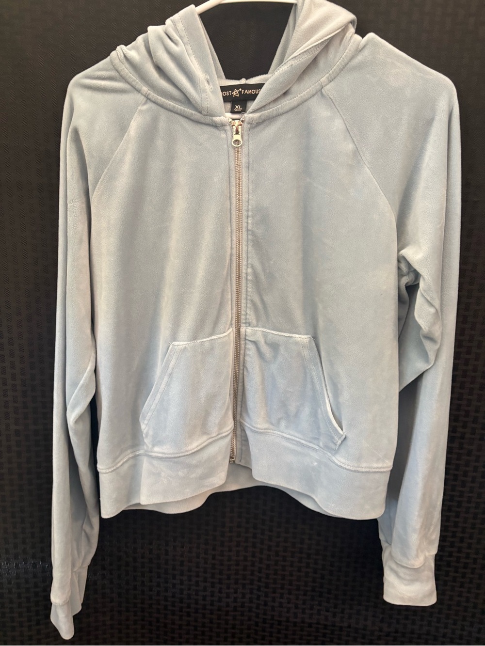 Almost Famous Light Blue Velour Zip Hoodie